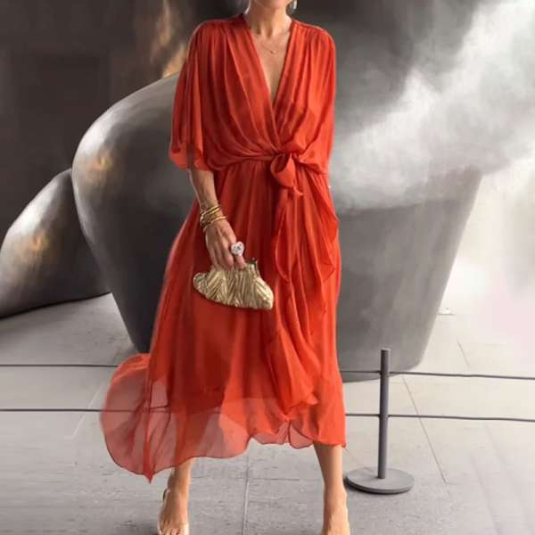 BRENDA- ELEGANT V-NECK DRESS - Image 9